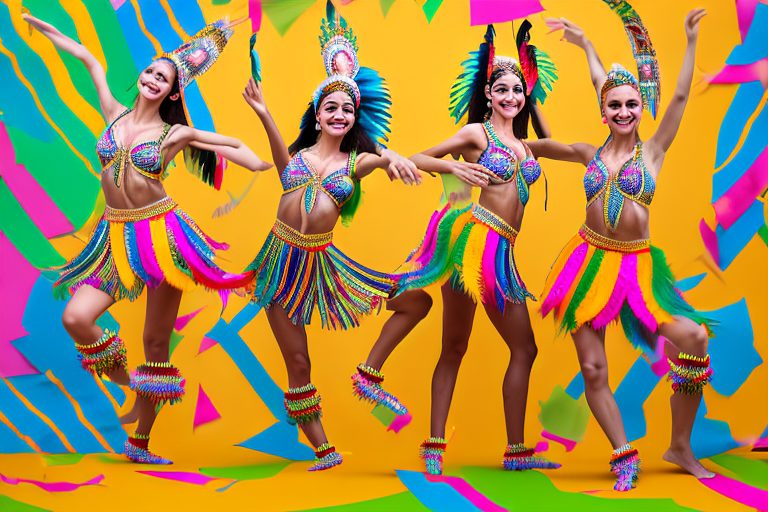 Colorful traditional brazilian dance costumes with samba shoes